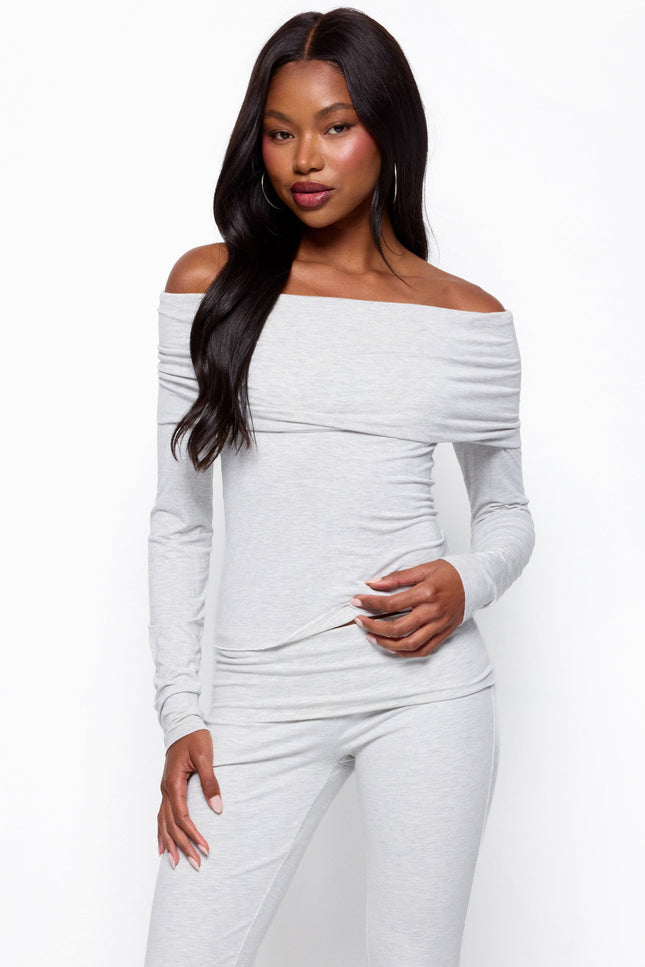 Habiba Foldover Off Shoulder Top - Gray Melange