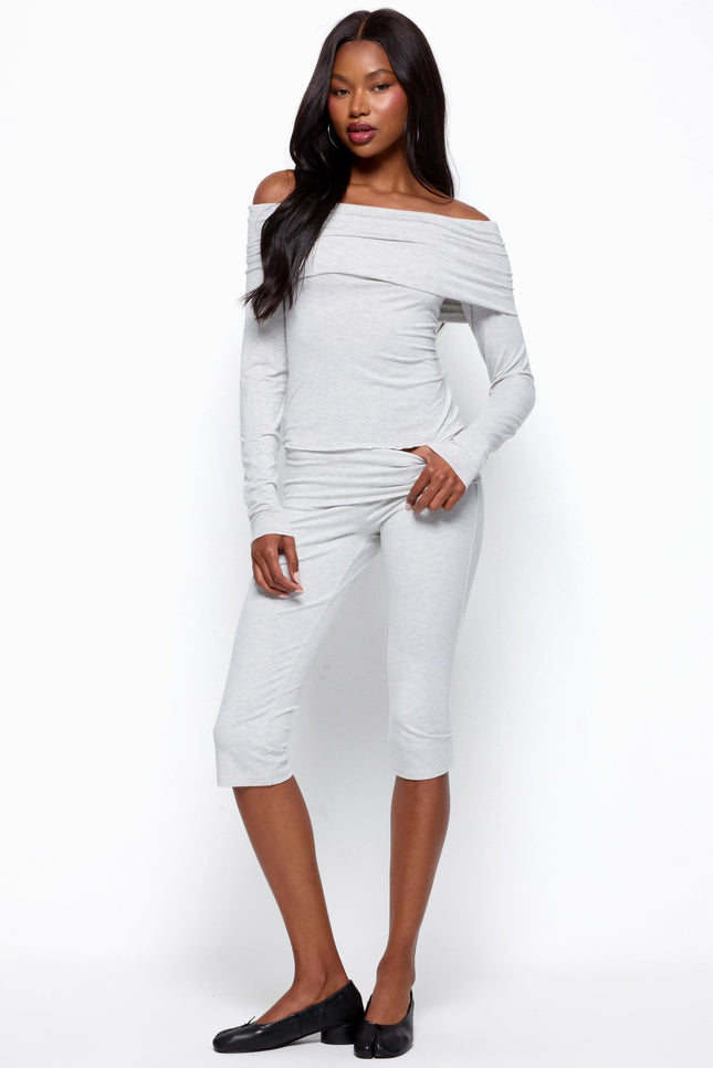 Habiba Foldover Off Shoulder Top - Gray Melange