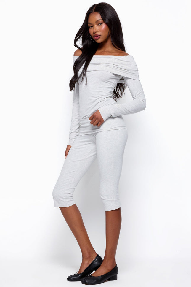 Habiba Foldover Off Shoulder Top - Gray Melange