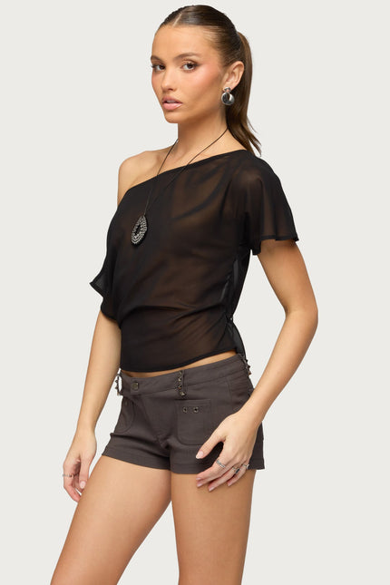 Noria Sheer Chiffon Off Shoulder Top - Black
