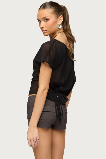 Noria Sheer Chiffon Off Shoulder Top - Black