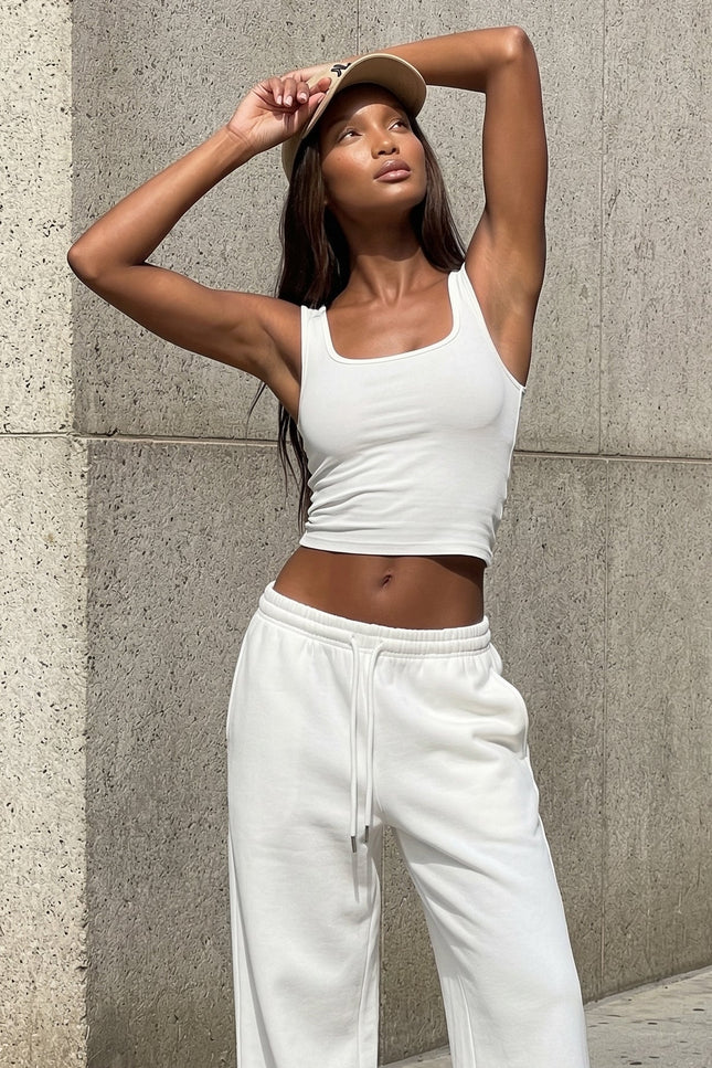 Linda Ribbed Scoop Neck Tank Top - White