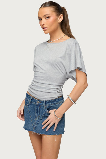 Abriana Ruched Waist Top - Gray Melange