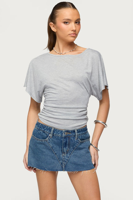 Abriana Ruched Waist Top - Gray Melange
