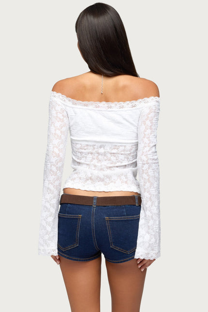 Built In Bra Off Shoulder Lace Top - White