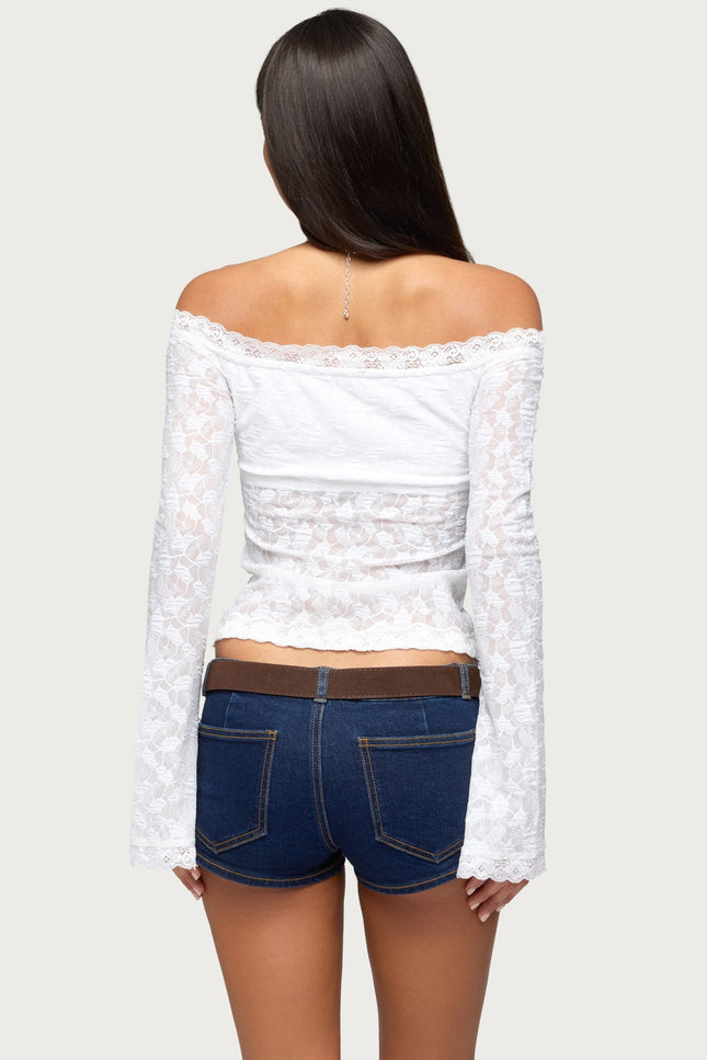 Built In Bra Off Shoulder Lace Top - White