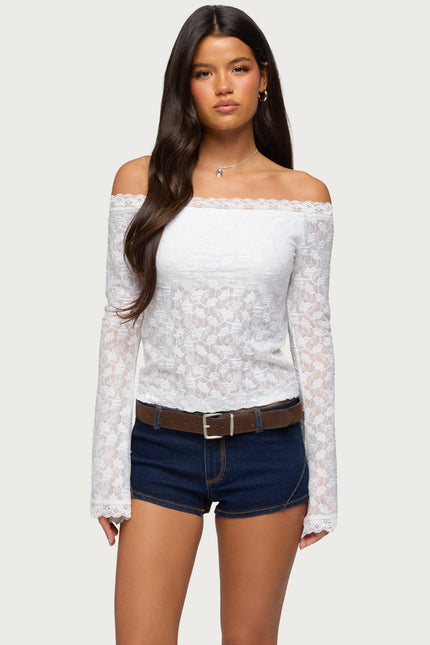Built In Bra Off Shoulder Lace Top - White