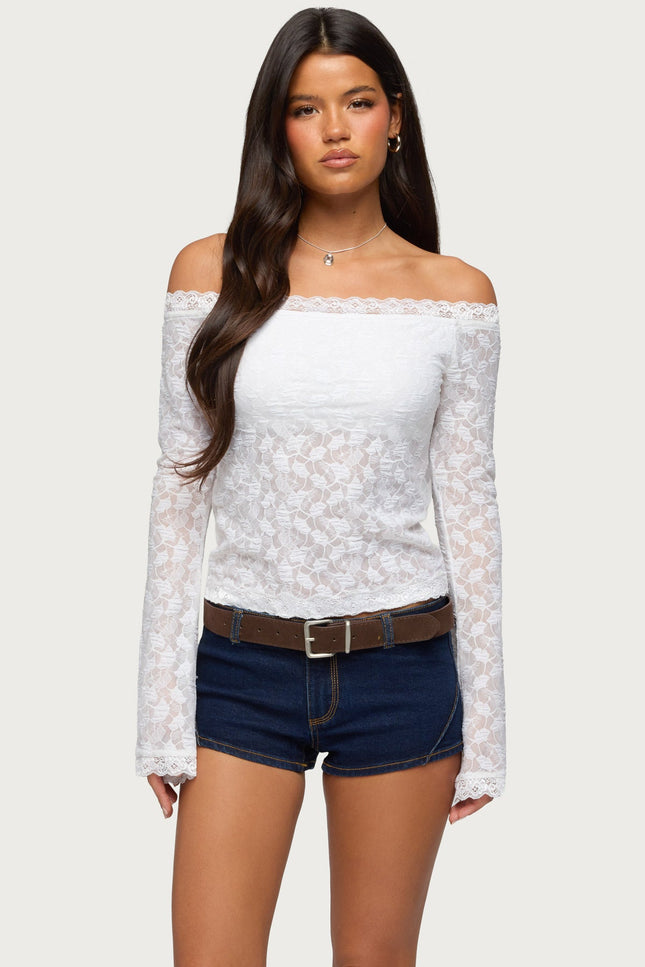 Built In Bra Off Shoulder Lace Top - White