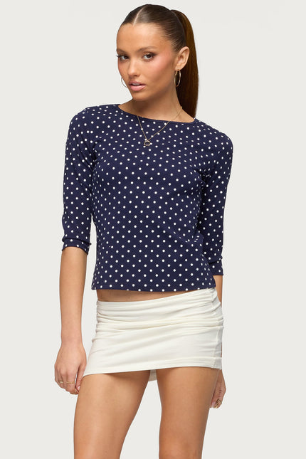 Lela Polka Dot Three-Quarter Sleeve Top - Navy And Cream