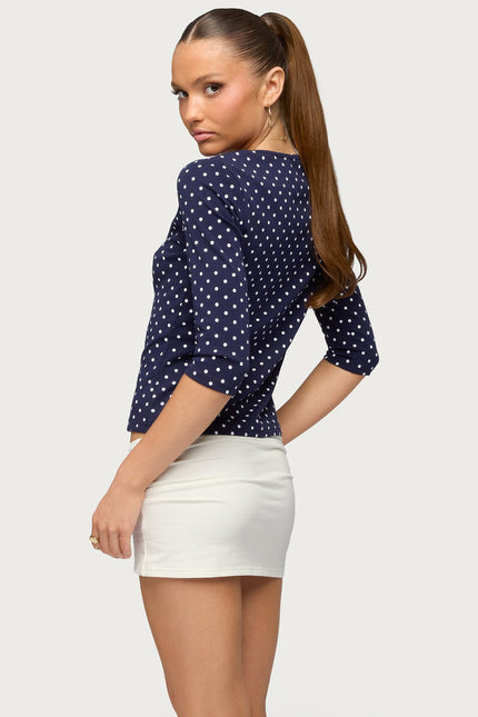 Lela Polka Dot Three-Quarter Sleeve Top - Navy And Cream