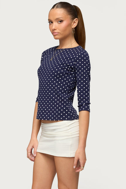 Lela Polka Dot Three-Quarter Sleeve Top - Navy And Cream