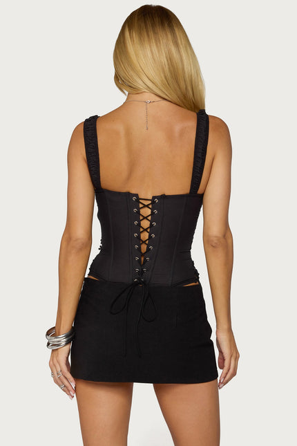 Jana Lacey Ruched Strap Corset - Black