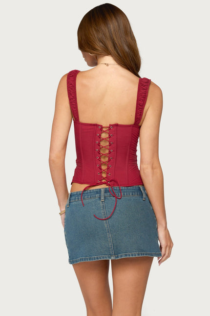 Jana Lacey Ruched Strap Corset - Burgundy