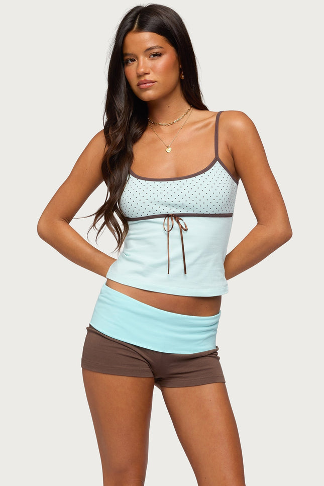 Rhoda Contrast Polka Dot Tank Top - Turquoise