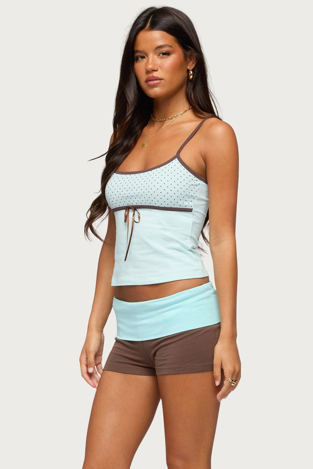 Rhoda Contrast Polka Dot Tank Top - Turquoise