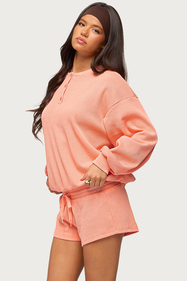 Baila Waffle Henley Top - Orange