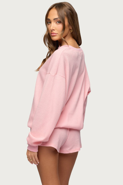 Baila Waffle Henley Top - Pink