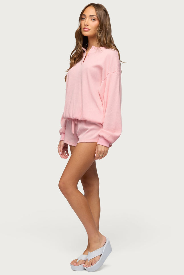 Baila Waffle Henley Top - Pink