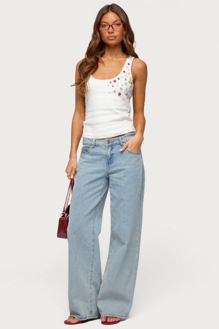 Natash Mixed Button Tank Top - White