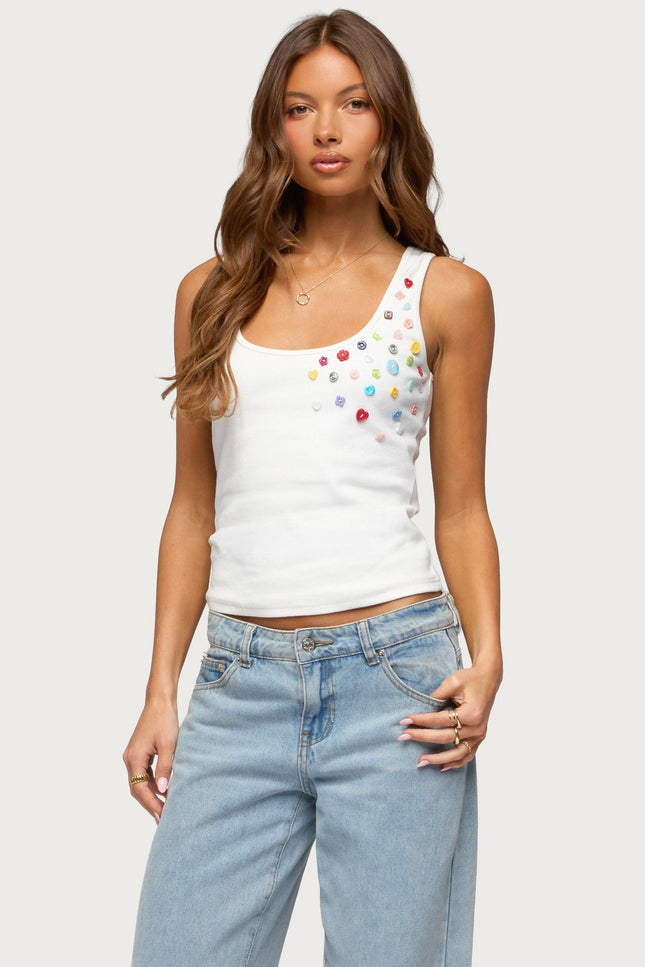 Natash Mixed Button Tank Top - White