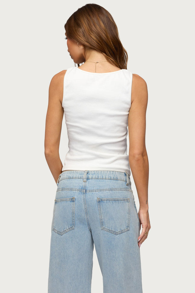 Natash Mixed Button Tank Top - White
