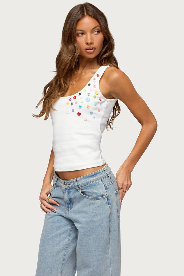 Natash Mixed Button Tank Top - White
