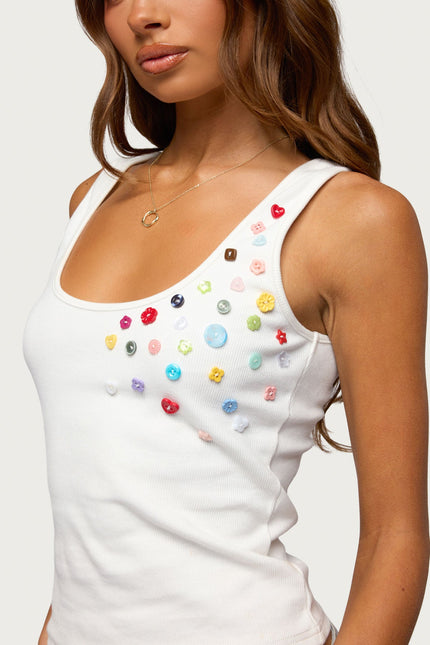 Natash Mixed Button Tank Top - White