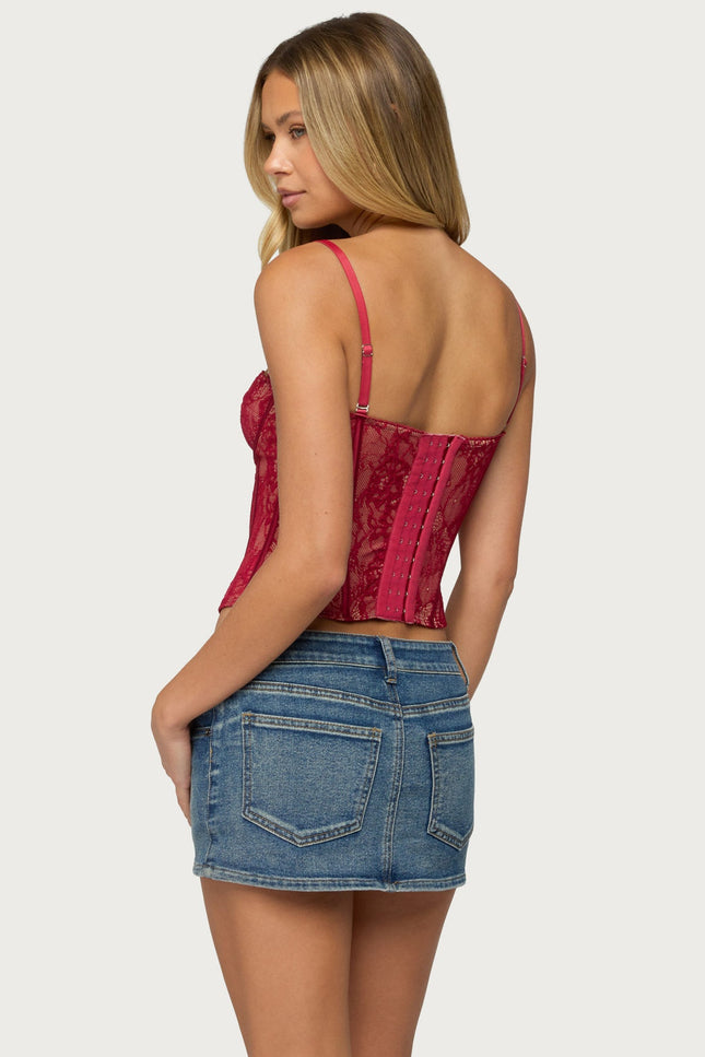 Saffire Detachable Straps Lace Corset - Burgundy