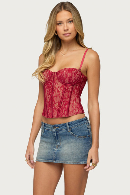 Saffire Detachable Straps Lace Corset - Burgundy
