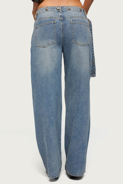 Buttoned Waist Low Rise Baggy Jeans