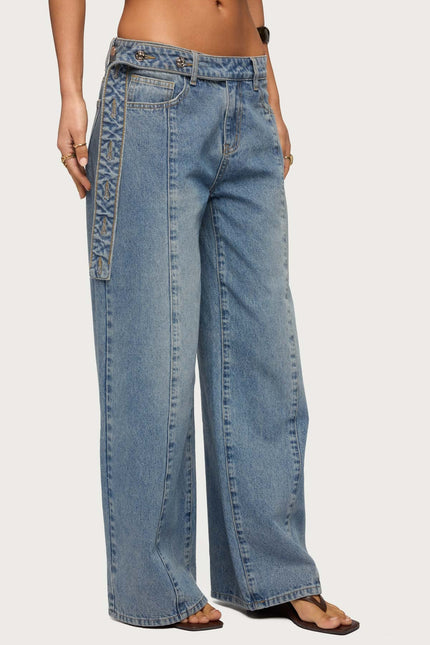 Buttoned Waist Low Rise Baggy Jeans