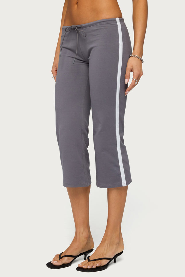Milene Contrast French Terry Capri Pants - Charcoal