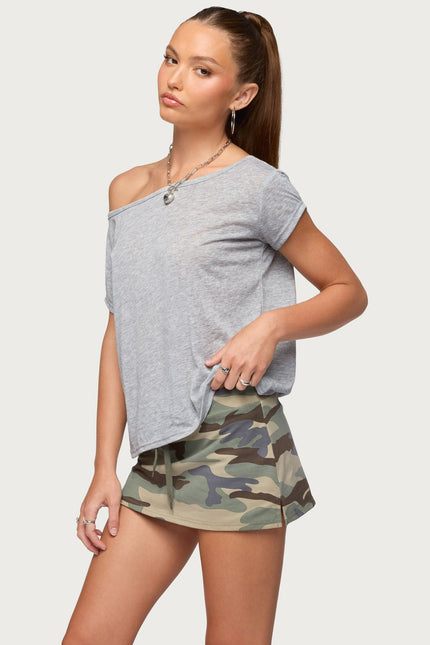 Amora Off Shoulder Sheer Top - Gray Melange