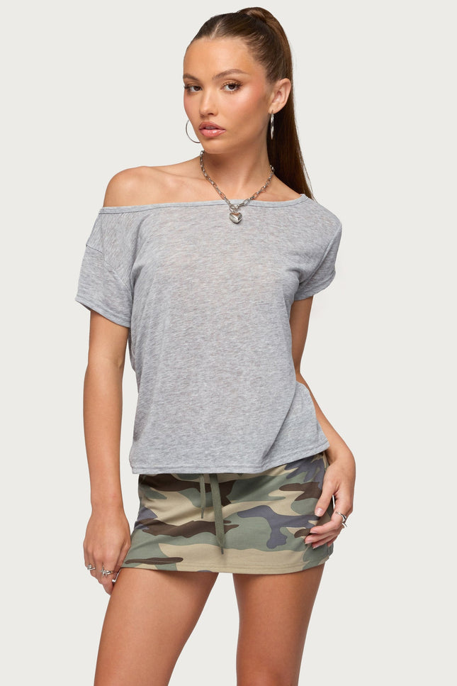 Amora Off Shoulder Sheer Top - Gray Melange