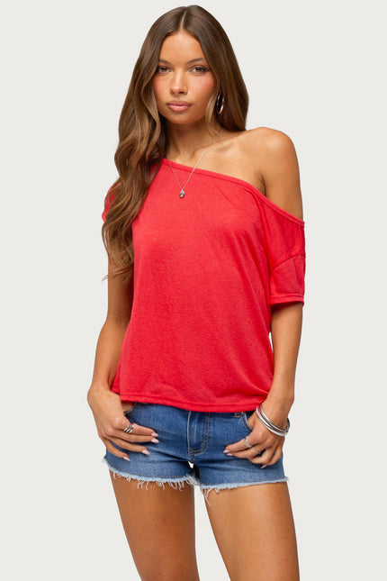 Amora Off Shoulder Sheer Top - Red