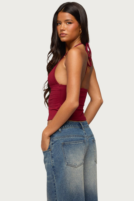 Noriah V Neck Halter Top - Burgundy