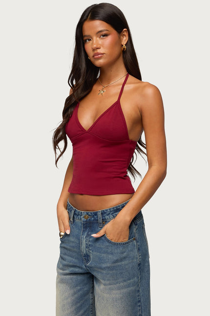 Noriah V Neck Halter Top - Burgundy