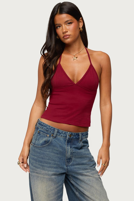 Noriah V Neck Halter Top - Burgundy