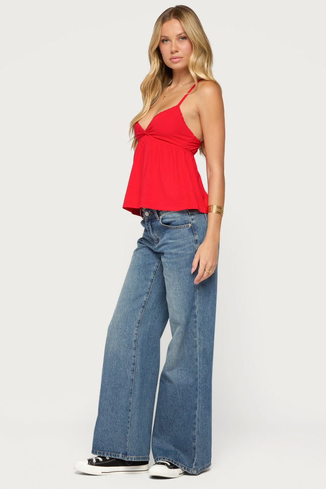 Belen Lacey Babydoll Top - Red