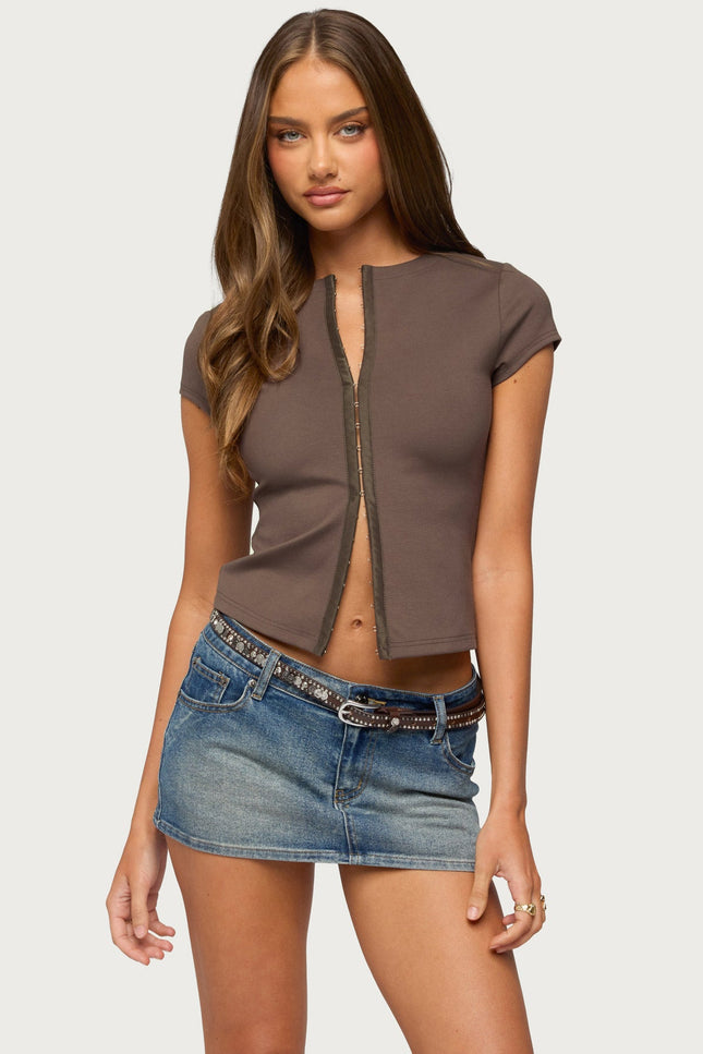 Whitley Hook & Eye Top - Brown