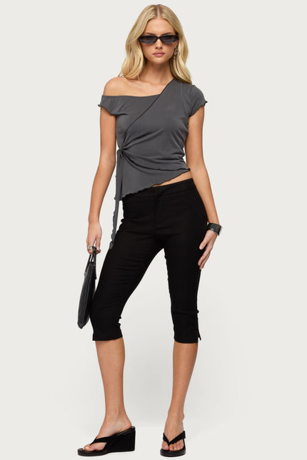 Asymmetric Off Shoulder Wrap Top