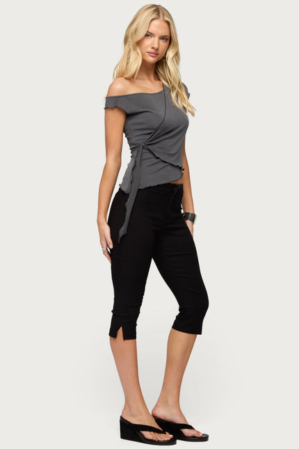 Asymmetric Off Shoulder Wrap Top