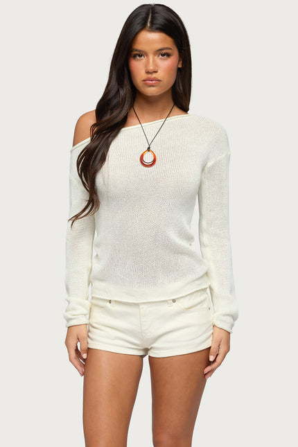 Violete Off Shoulder Sheer Sweater