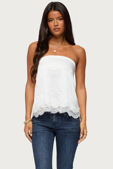 Netta Lacey Strapless Satin Effect Top - White