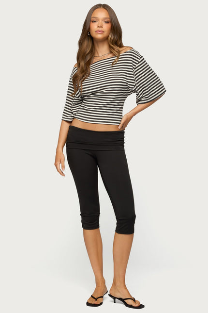 Jadan Striped Off Shoulder Top - Dark Gray And White