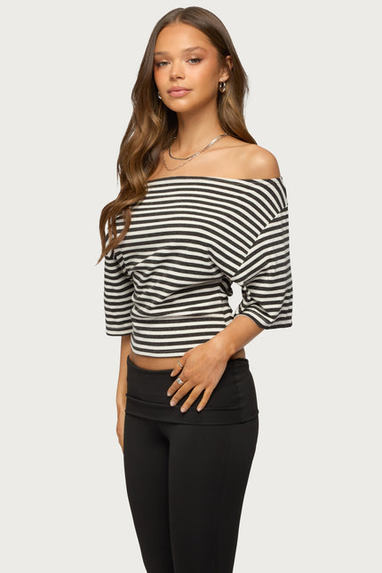 Jadan Striped Off Shoulder Top - Dark Gray And White