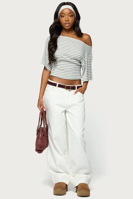 Jadan Striped Off Shoulder Top - Light Gray Melange