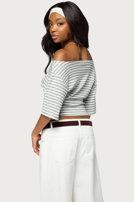 Jadan Striped Off Shoulder Top - Light Gray Melange