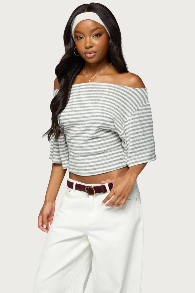 Jadan Striped Off Shoulder Top - Light Gray Melange