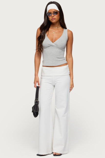 Wide Leg Foldover Pants - White